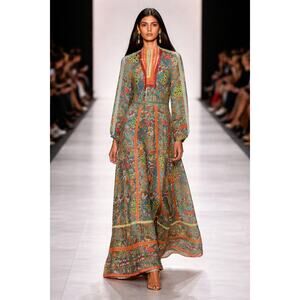 NEW Valentino Silk Lace Maxi Dress Floral Print Green IT 40 US 4 Runway Luxury